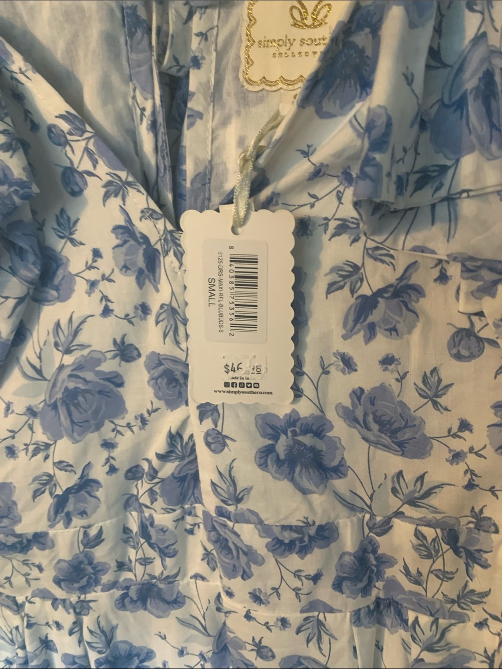 Simply Southern Blue Floral White Sundress with Ruffle Sleeves - Picture 3 of 11